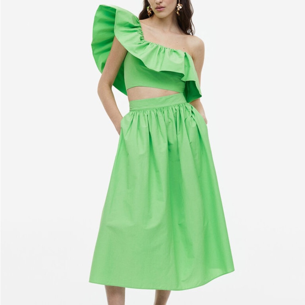H&M Green One-Shoulder Skirt Set | size M